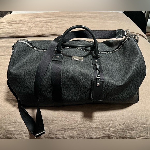Michael Kors Black and Gray Duffel Bag with Leather Accents - Picture 1 of 2